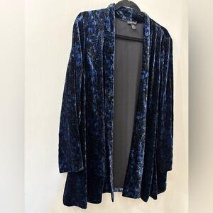 Eileen Fisher Black and Blue Velvet open Cardigan - women’s large - pockets